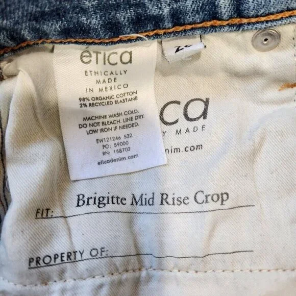 Etica Brigitte Mid Rise Crop‎ 26 Blue Straight Leg Distressed Organic Cotton - Picture 9 of 11